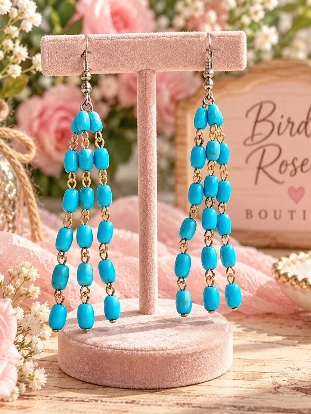 NWT Plunder Turquoise Blue Beaded Dangle Earrings – 3"